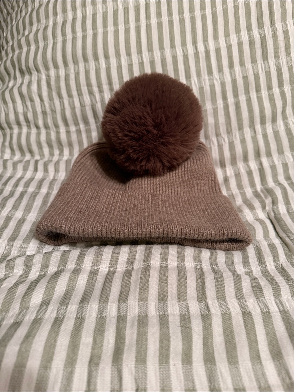 Brown Pom Pom Knit Beanie